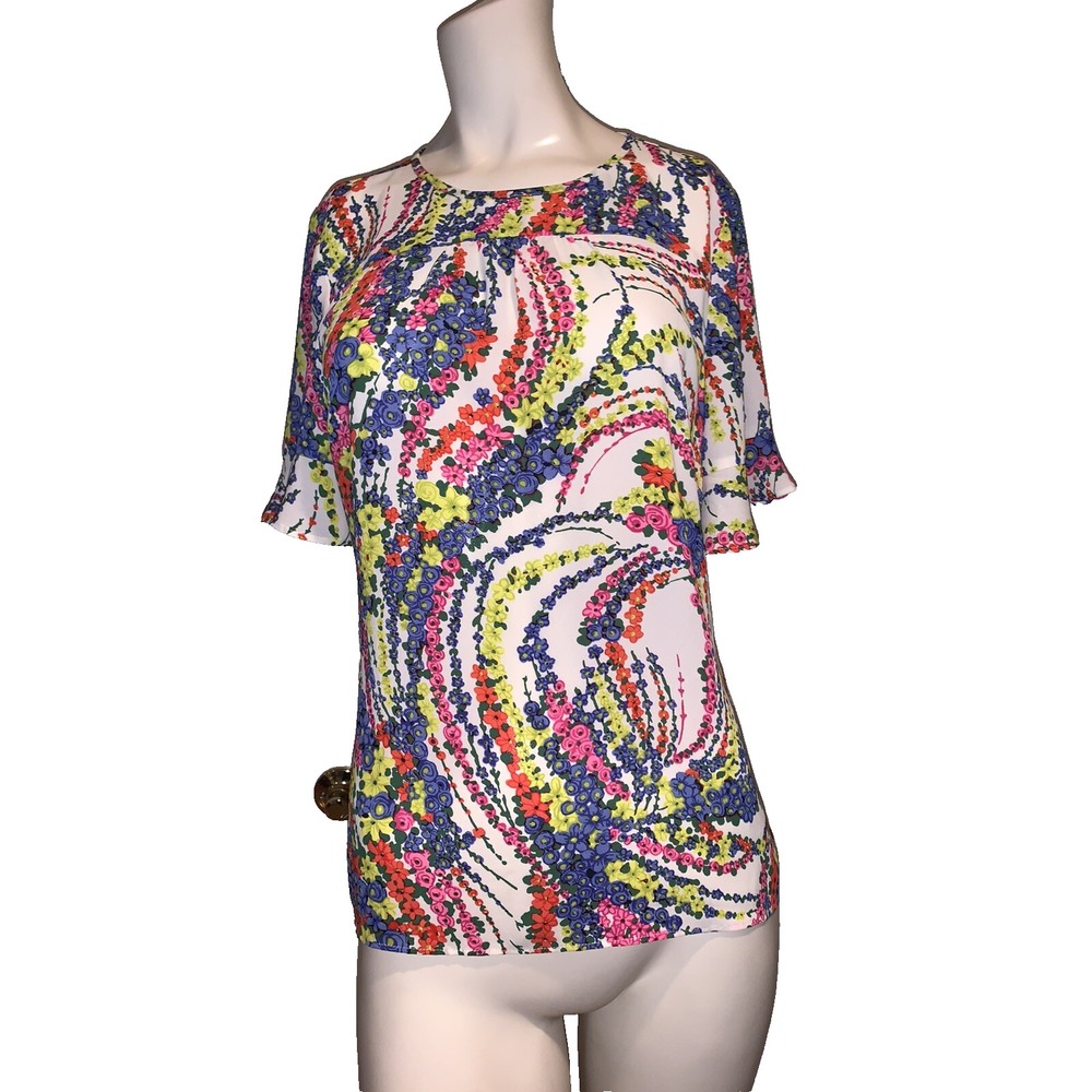 Talbots S Floral Flutter Sleeve Spring Blouse Top Short Sleeve